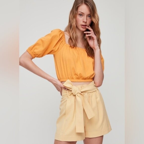 Aritzia Wilfred Gelas Shorts Paperbag High rise Waist Plaid Tie waist size 00 - Picture 4 of 13